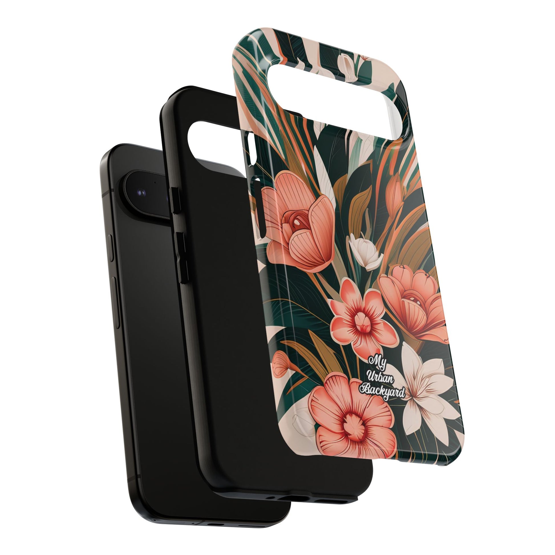 Peach Art Deco Flowers, Cell Phone Case - Apple, Samsung, Google Pixel