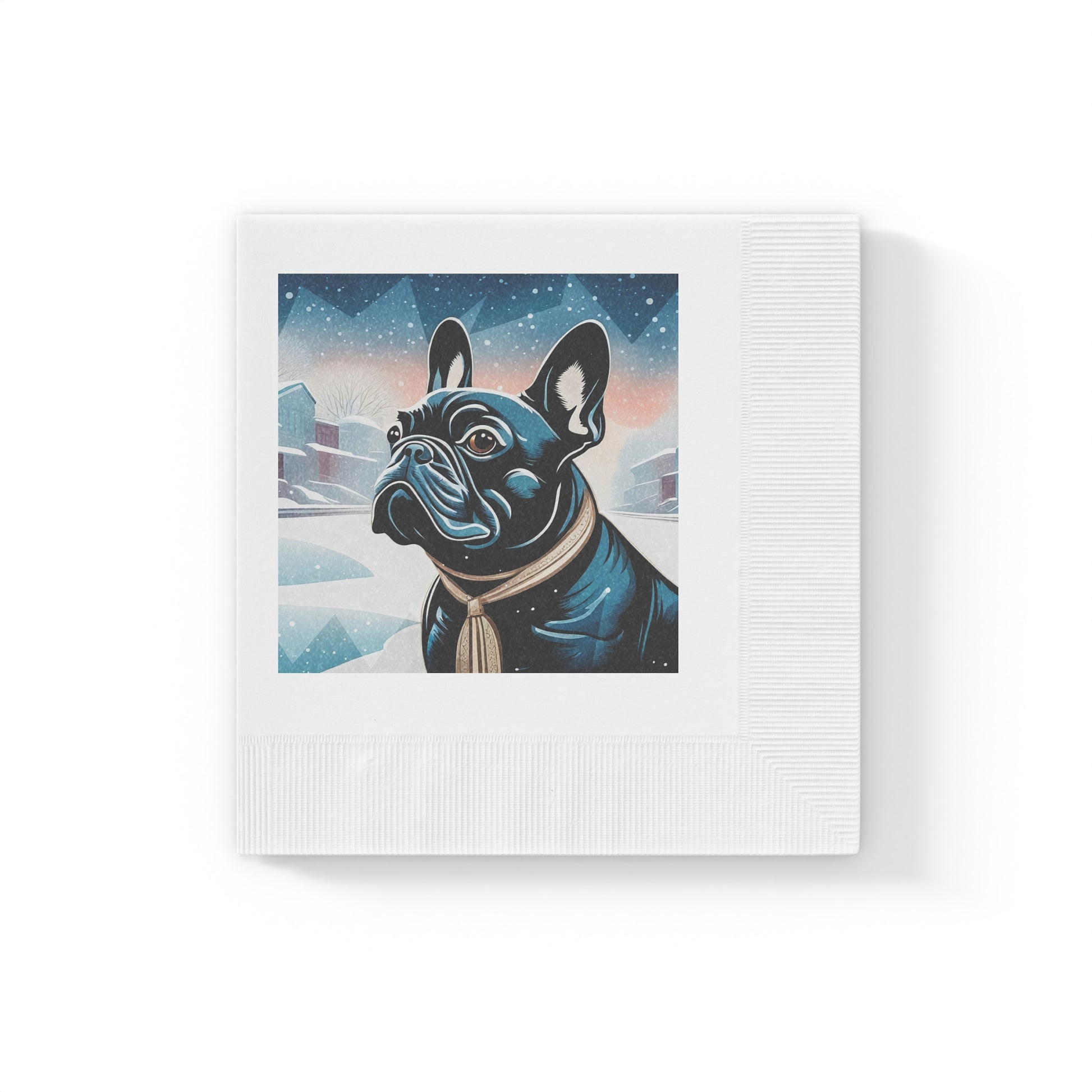 French Bulldog Winter Scene Napkins — Cute Dog Cocktail Napkins, 2 sizes, Pack of 50 or 100
