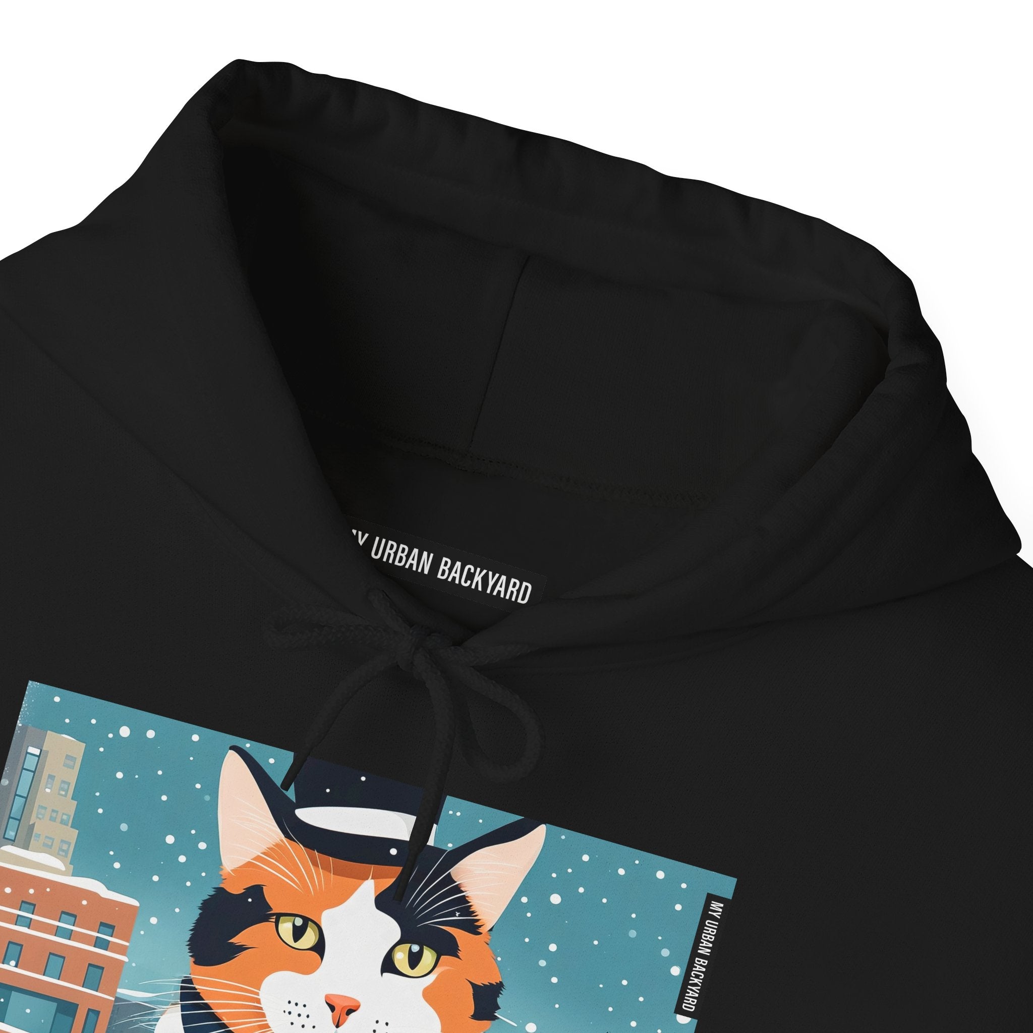 Calico Cat in Snow Hoodie — Cozy Winter Cat Lover Sweatshirt