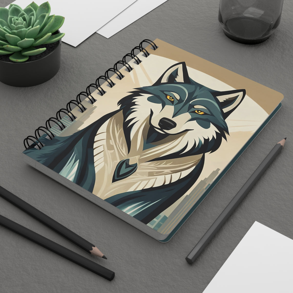 Art Deco Wolf Lined Spiral Journal