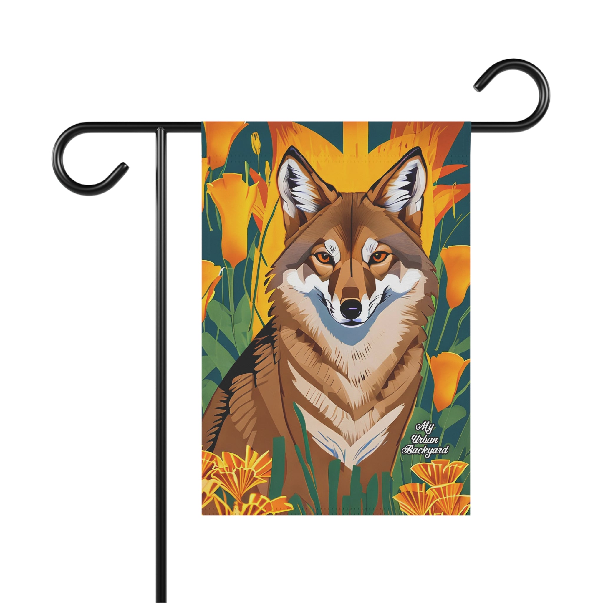 Coyote and Orange Flowers, Garden Flag