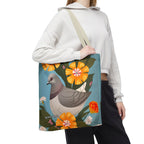 Pigeon and Yellow Flowers Tote Bag with Cotton Handles For Everyday Use, 3 Sizes