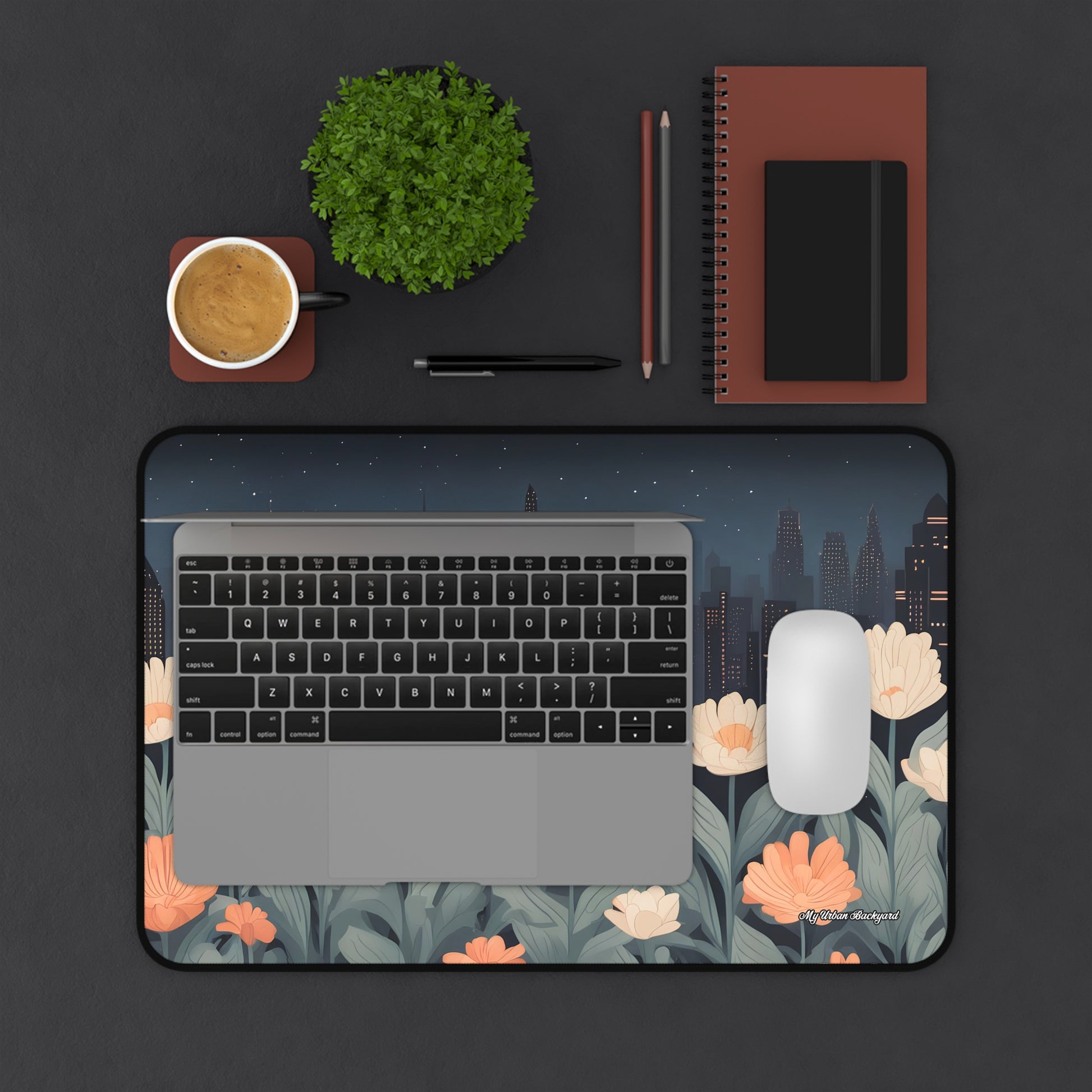 Urban Night Blossoms Desk Mat, Vibrant Desk Accessories, Home Office Decor, Computer Mouse Pad, Gift for Her