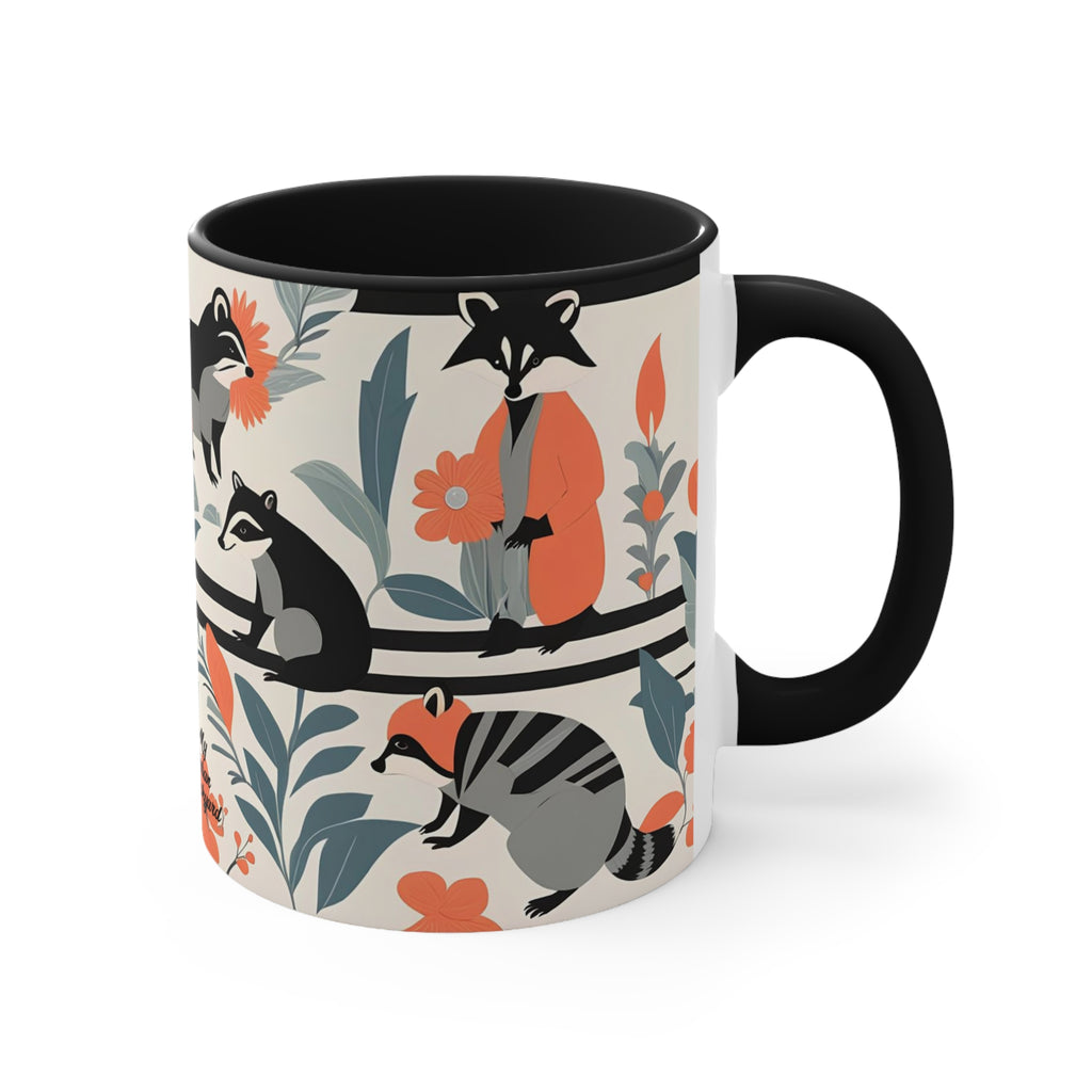 Raccoon Mural with Pastel Flowers, Ceramic Mug - Perfect for Coffee, Tea, and More!