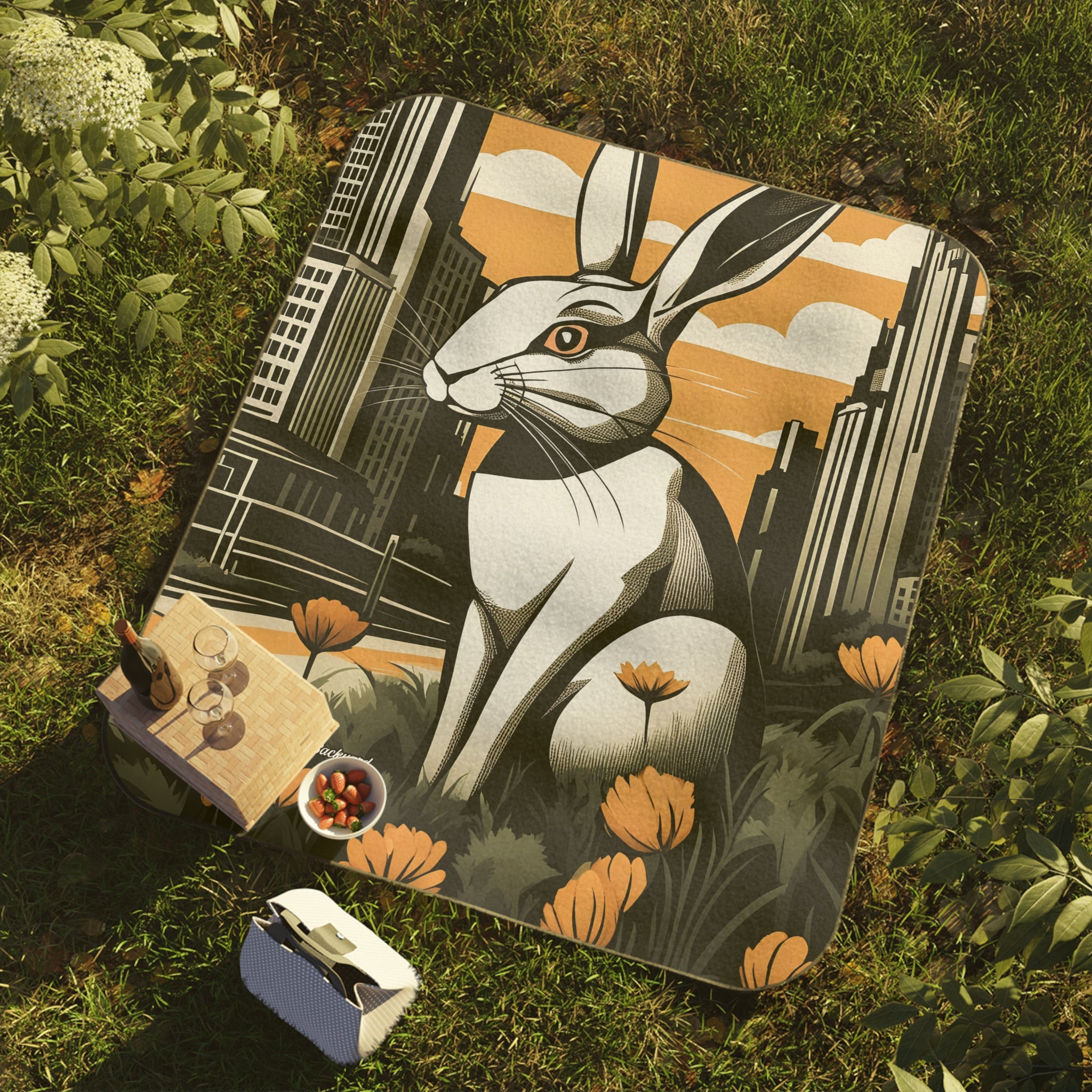 Urban Rabbit Picnic Blanket - Outdoor Essentials for Spring Gatherings, 51" × 61"