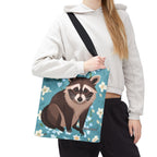 Young Raccoon w Flowers Tote Bag with Cotton Handles For Everyday Use, 3 Sizes