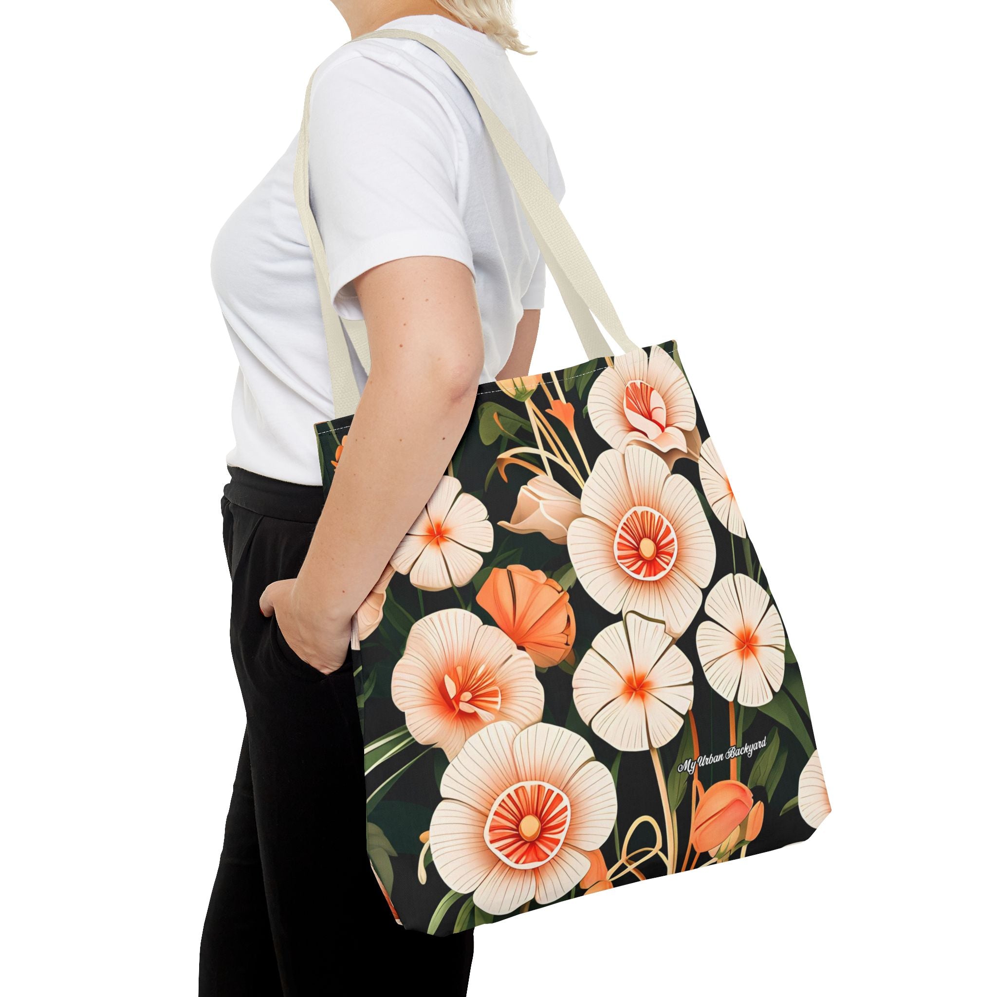 Art Deco Flowers Tote Bag with Cotton Handles For Everyday Use, 3 Sizes