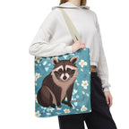 Young Raccoon w Flowers Tote Bag with Cotton Handles For Everyday Use, 3 Sizes