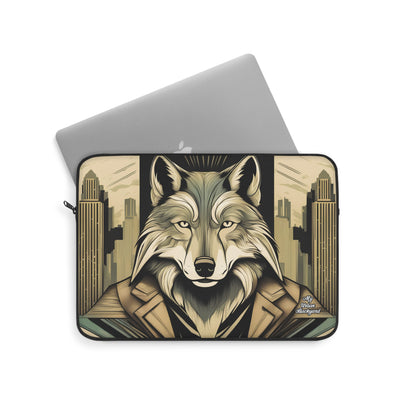 Art Deco Urban Wolf, Laptop Carrying Case, Top Loading Sleeve for School or Work