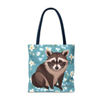 Young Raccoon w Flowers Tote Bag with Cotton Handles For Everyday Use, 3 Sizes