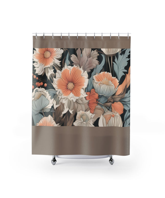 Muted Wildflower Bouquet, Shower Curtain, Taupe accent color - 71" x 74"