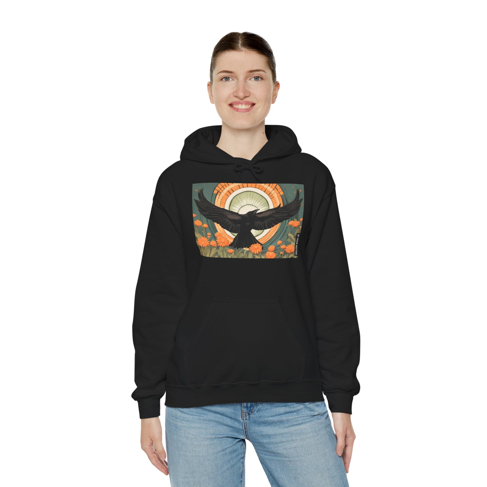 Flying Crow Hoodie, Cozy Bird Design Sweatshirt, Gift for Nature Lovers, Fall Fashion, Eco-Friendly Apparel