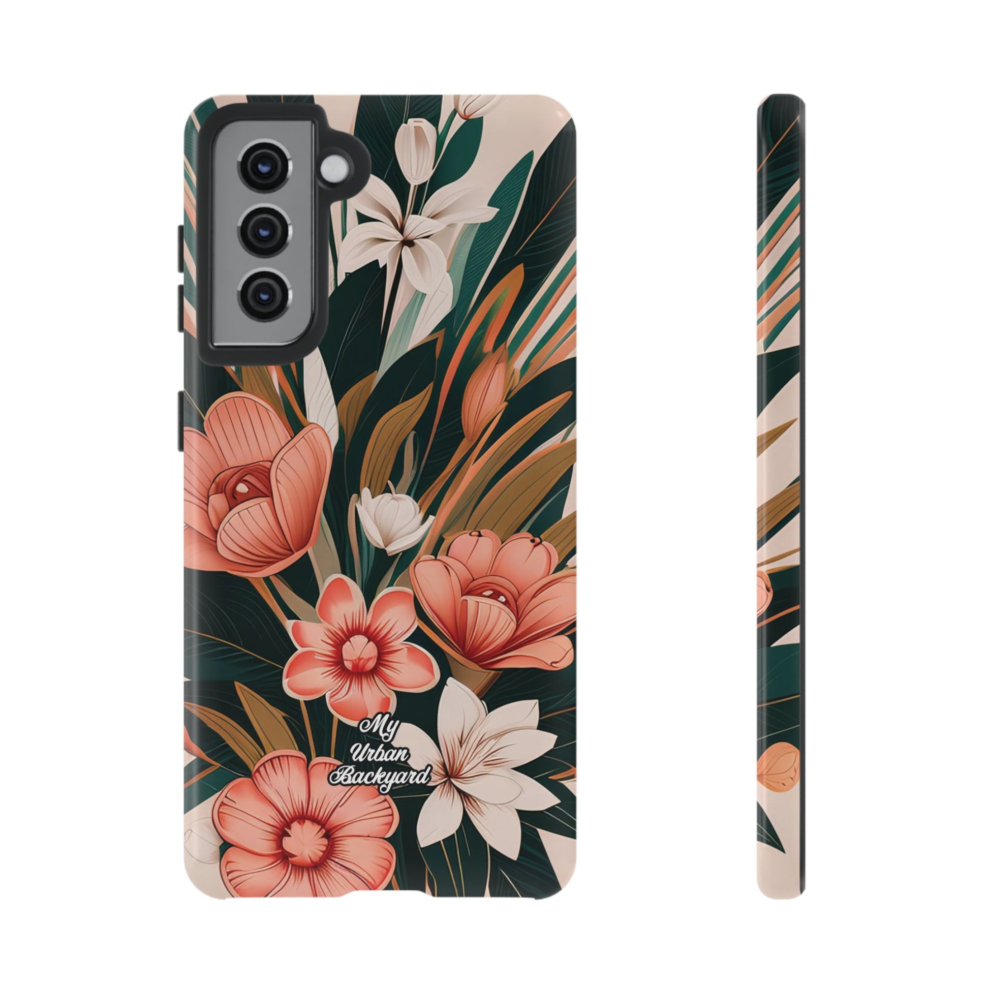 Peach Art Deco Flowers, Cell Phone Case - Apple, Samsung, Google Pixel