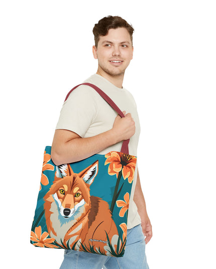 Coyote with Flowers Tote Bag with Cotton Handles For Everyday Use, 3 Sizes
