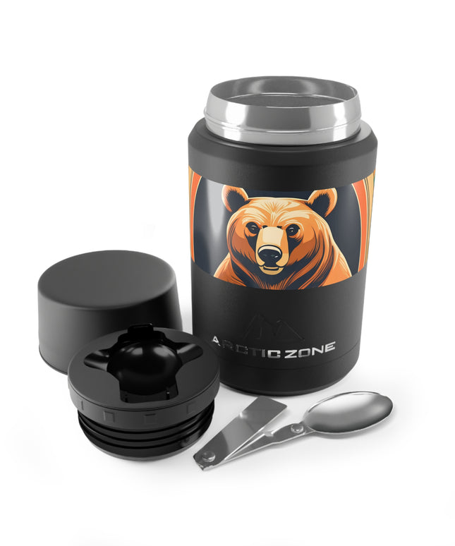Art Deco Brown Bear, Reusable Insulated Food Storage Container with Spoon – 16.9oz