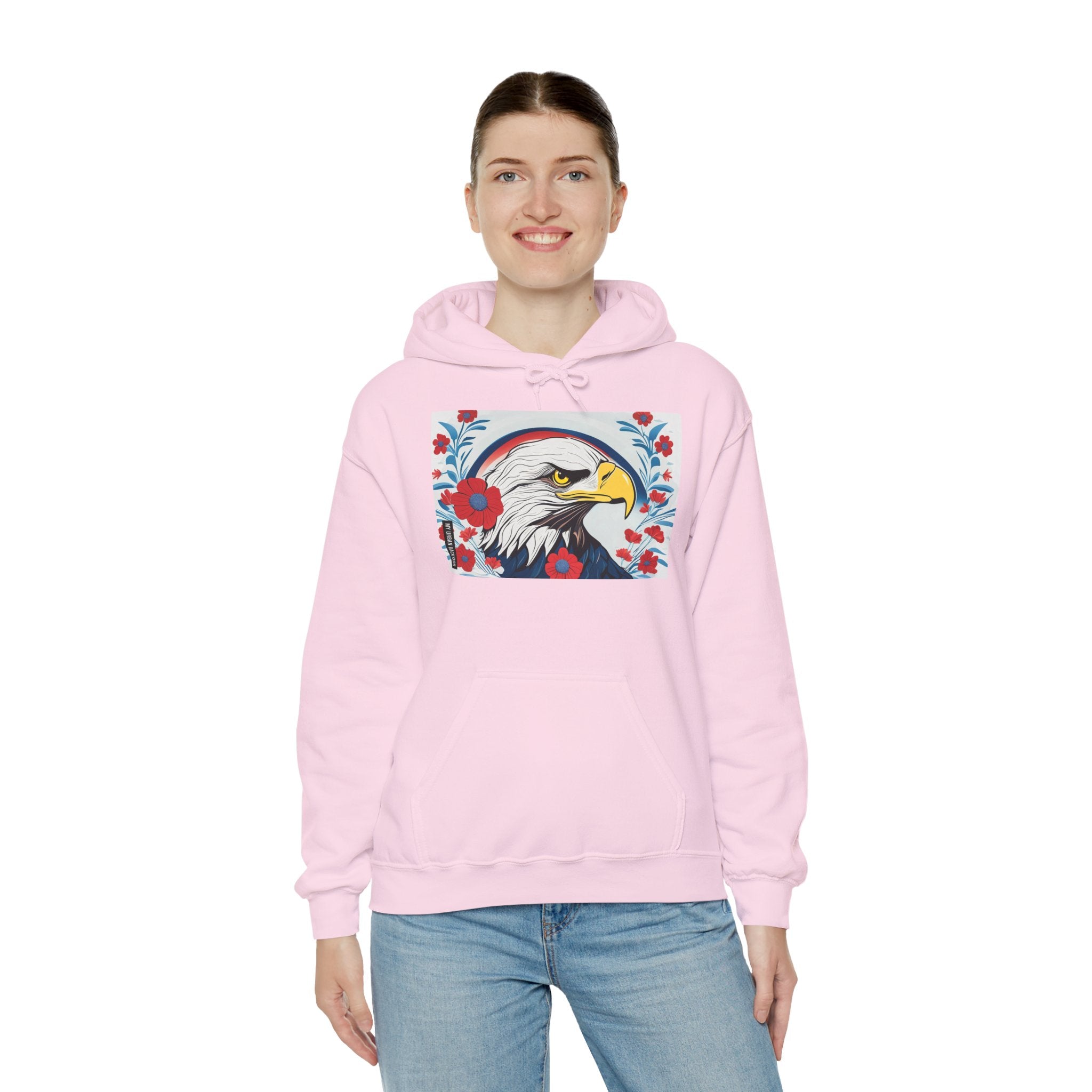 Bald Eagle w Flowers, Unisex Hoodie w Front Pocket