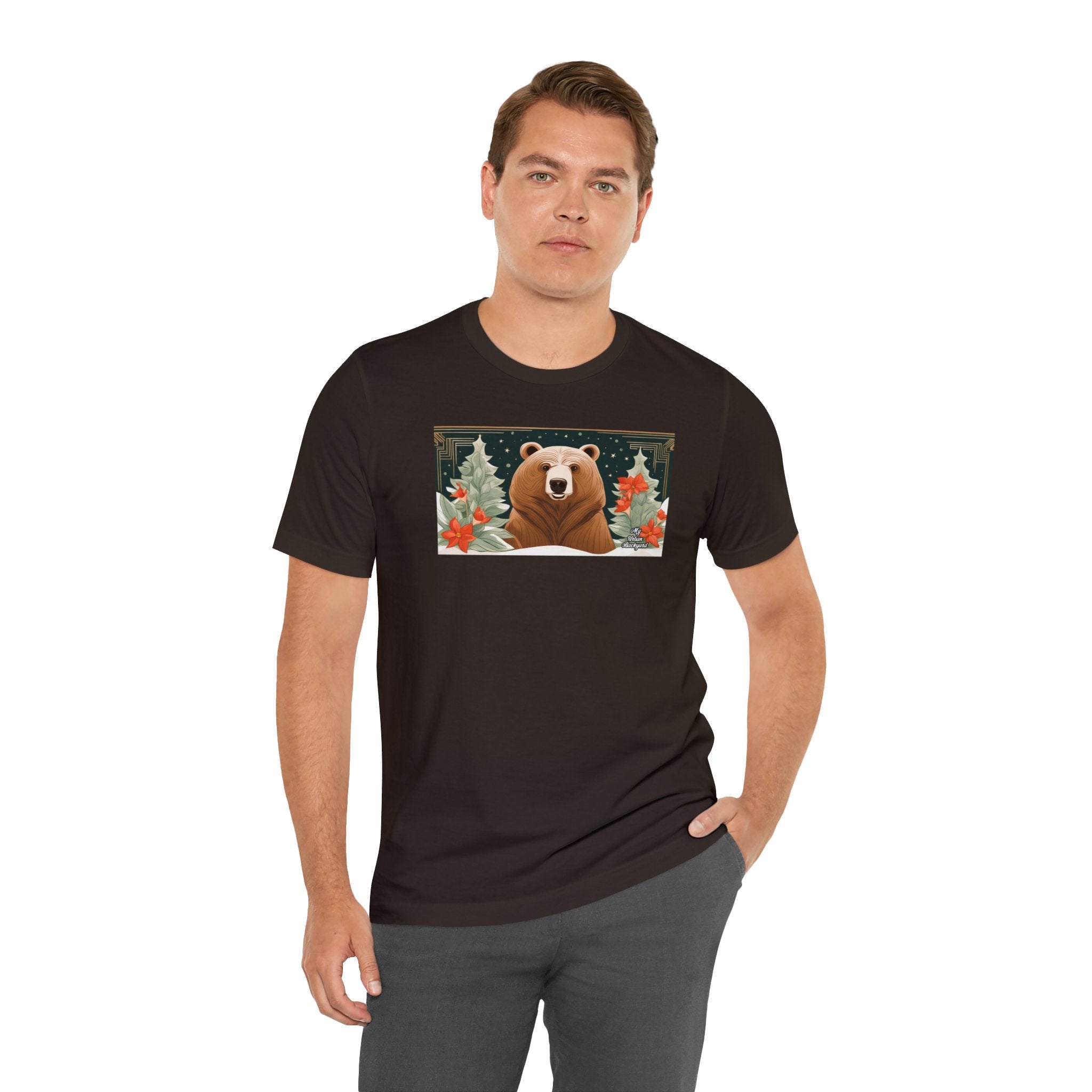 Art Deco Holiday Bear, Soft 100% Jersey Cotton T-Shirt, Unisex, Short Sleeve, Retail Fit