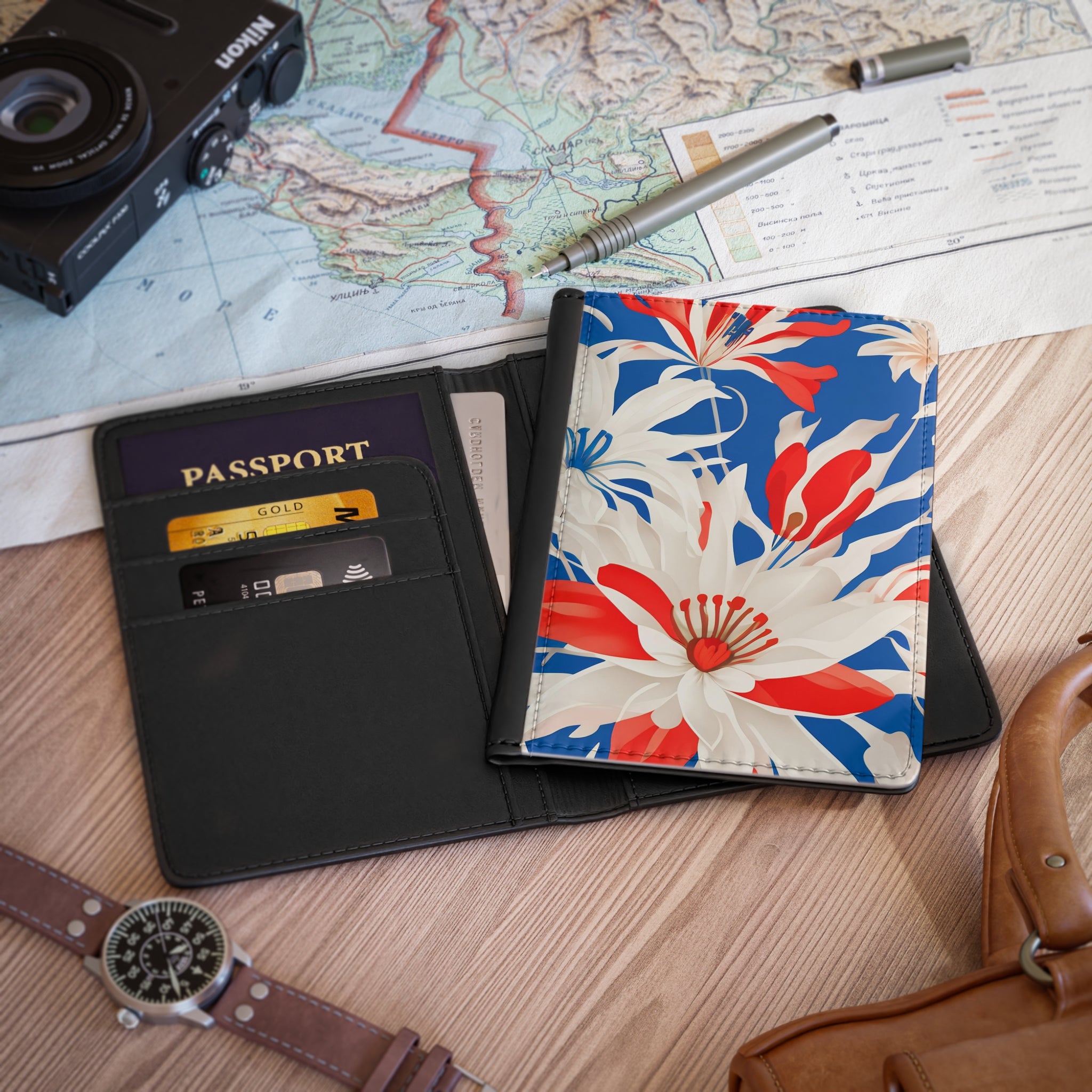 Red White and Blue Flowers, Passport Cover