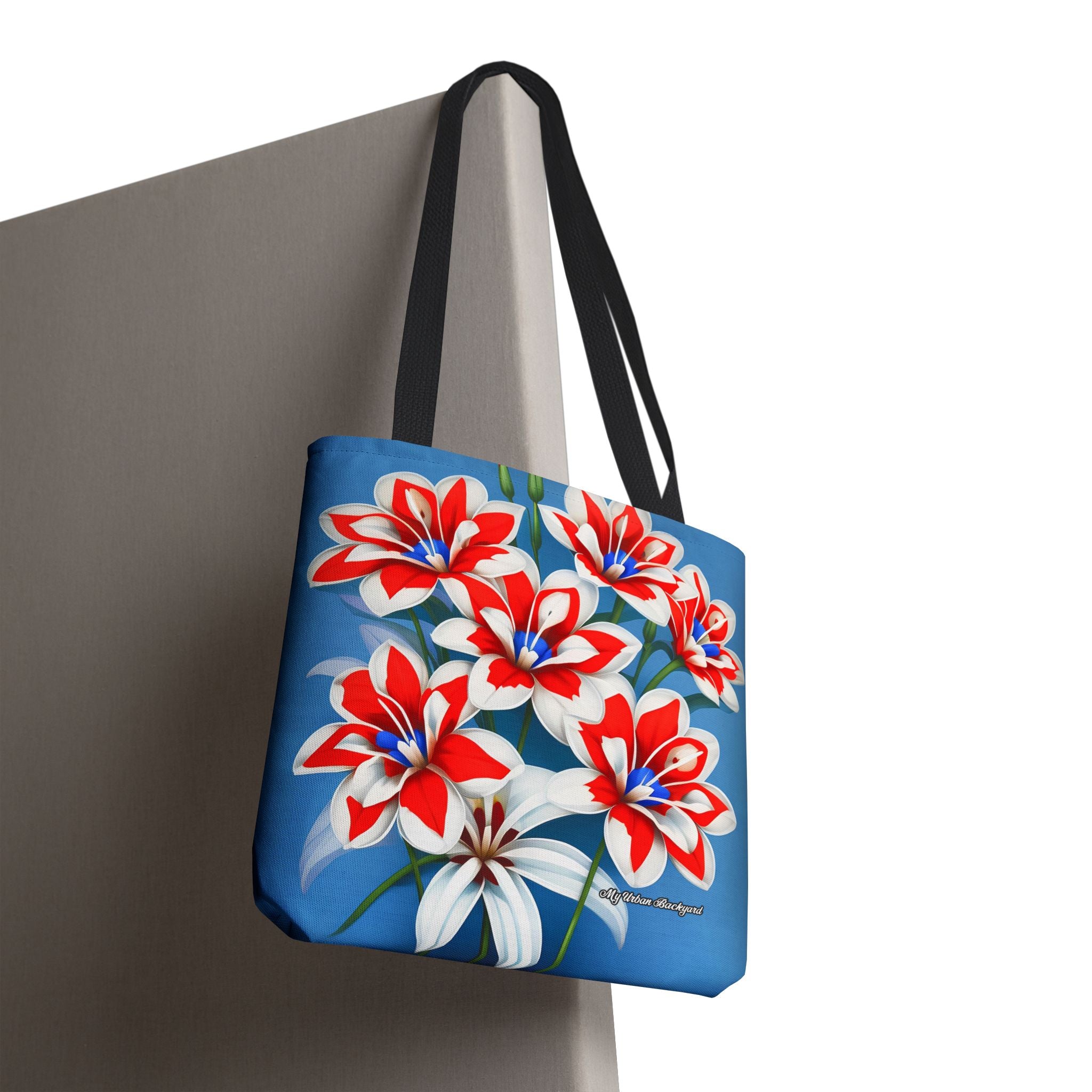 Bouquet of Red White and Blue Flowers Tote Bag with Cotton Handles For Everyday Use, 3 Sizes