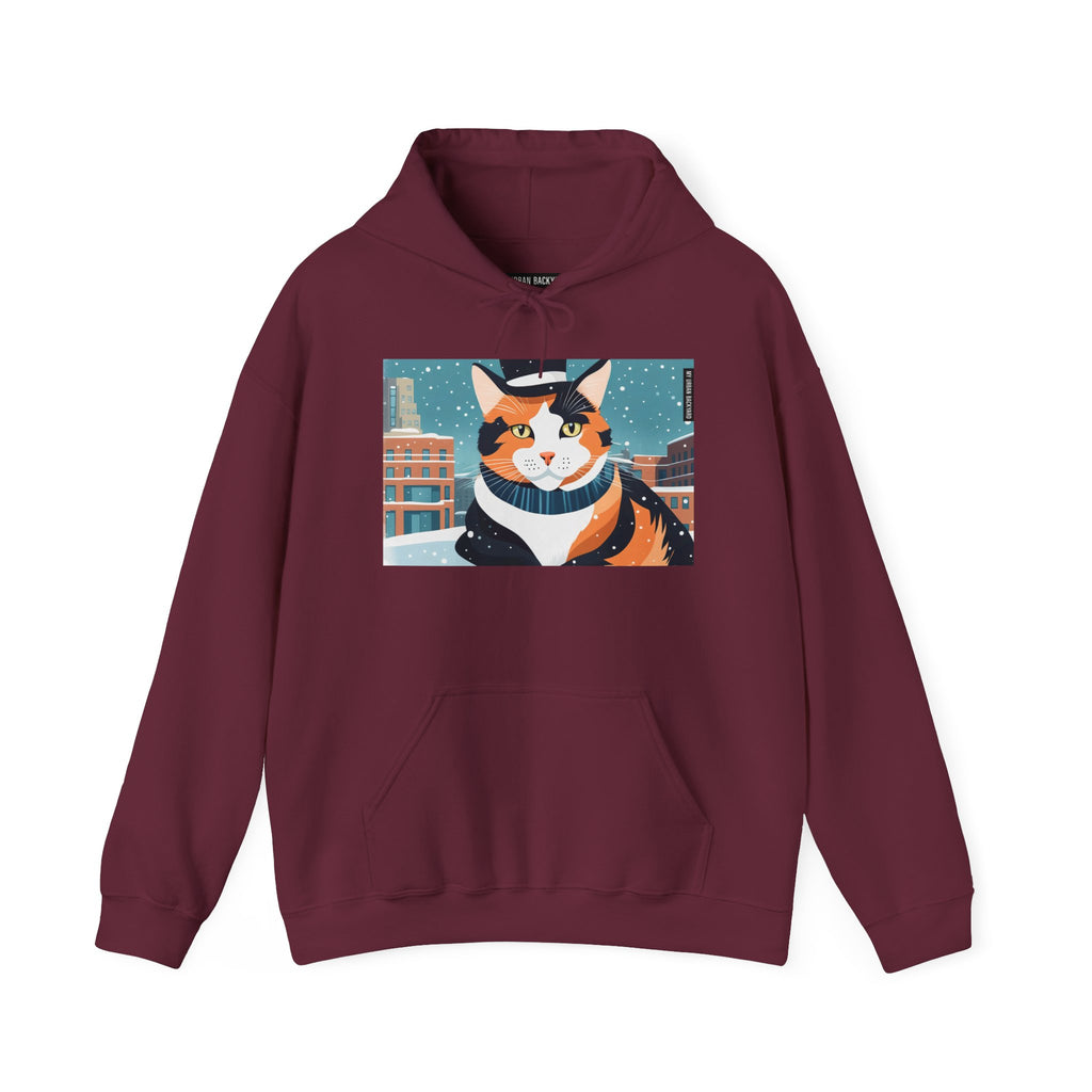 Calico Cat in Snow Hoodie — Cozy Winter Cat Lover Sweatshirt