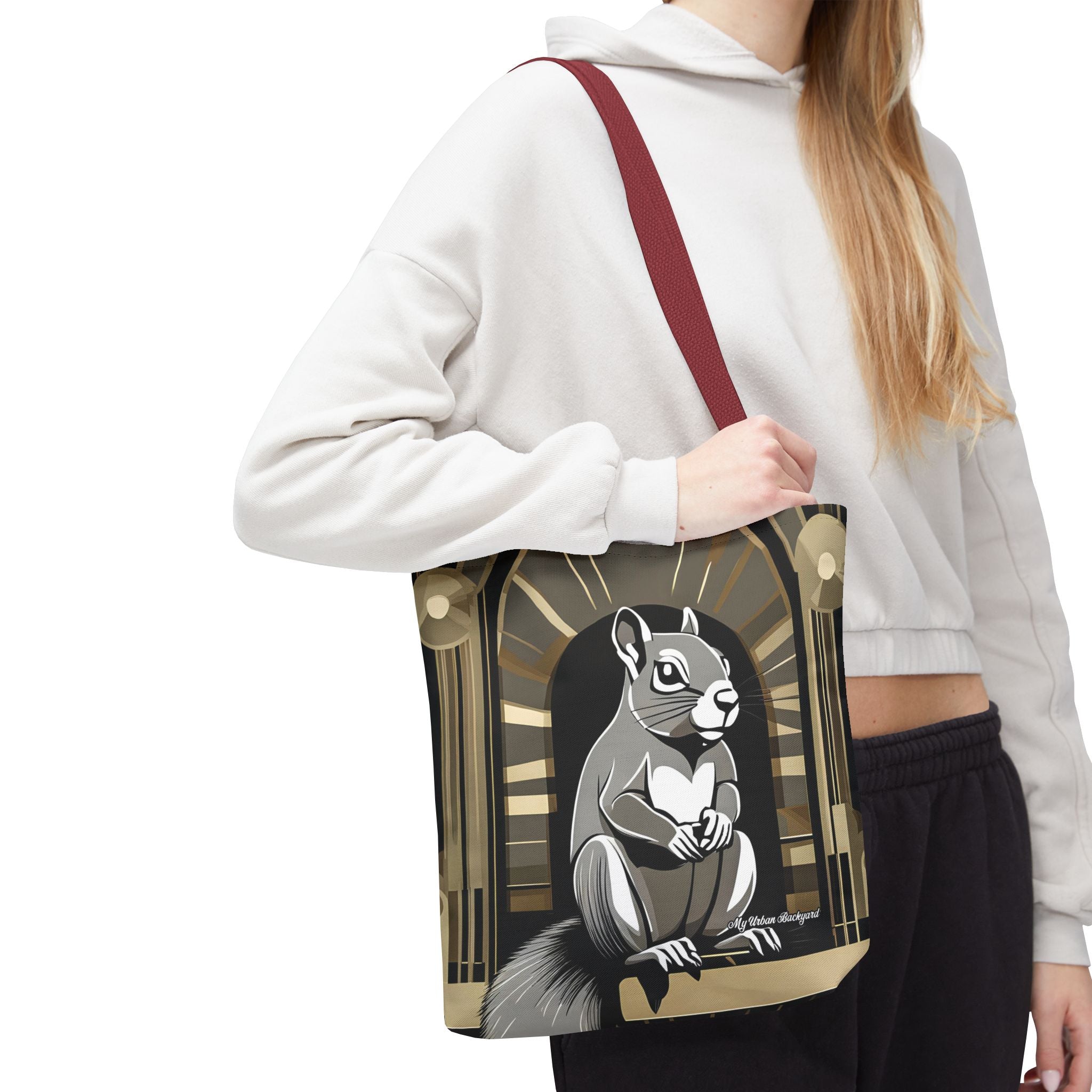 Art Deco Squirrel, Tote Bag with Cotton Handles For Everyday Use, 3 Sizes