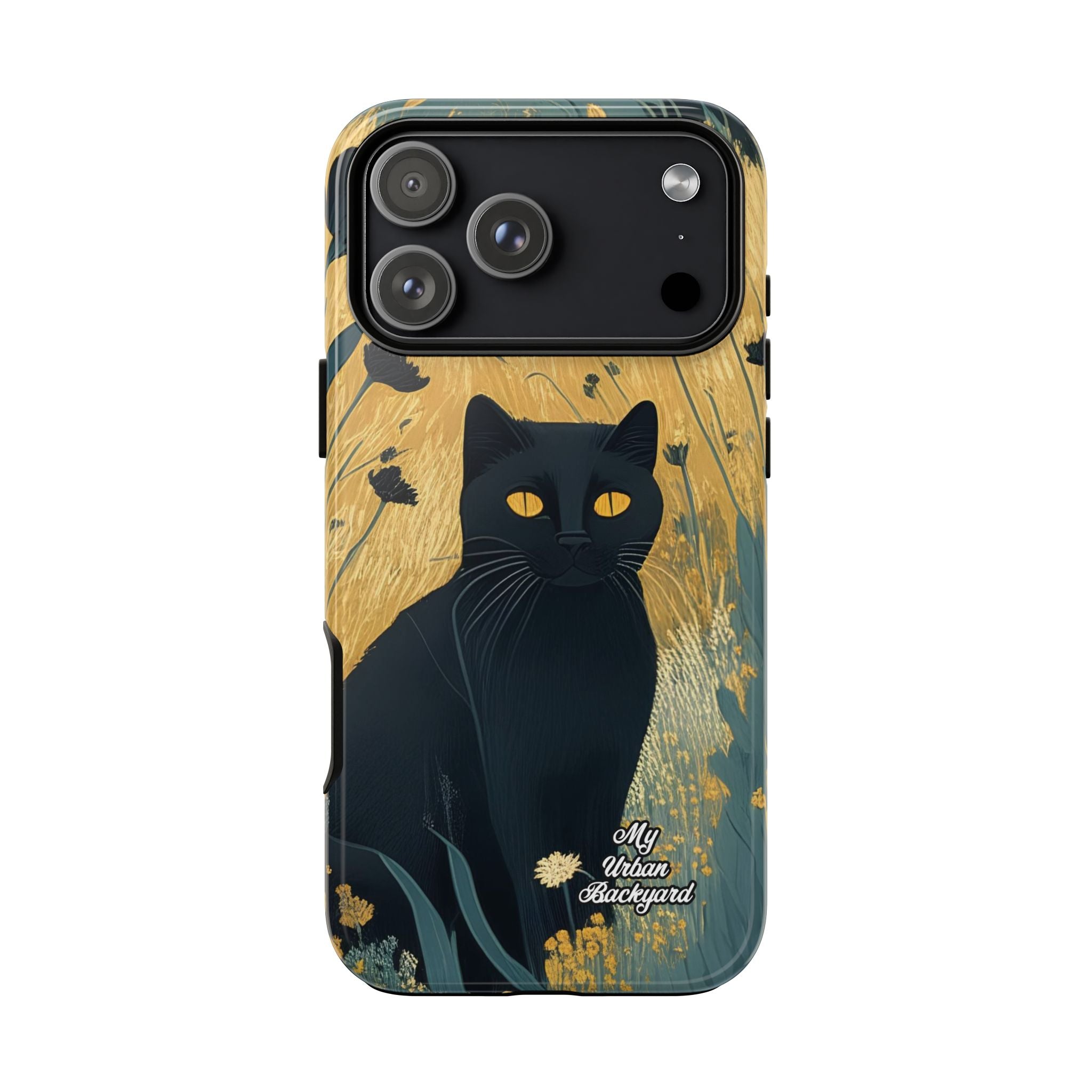 Phone case with a black cat design 