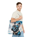French Bulldog Winter Tote Bag — Snowy Pup All-Over Print Tote