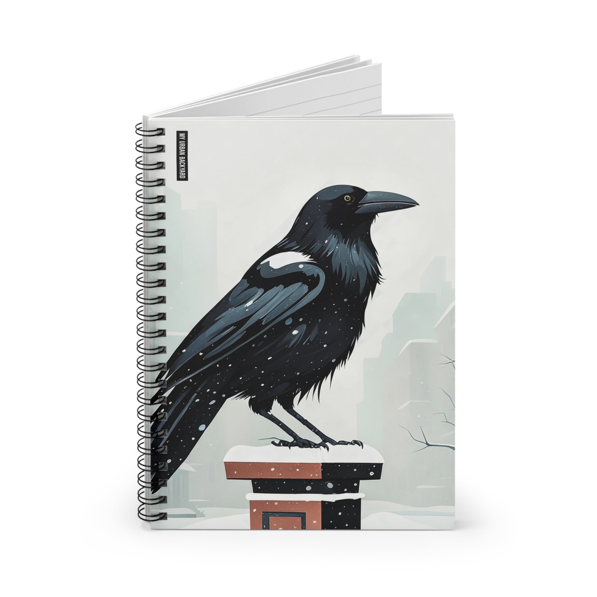 Winter Crow Spiral Notebook — Snowy Urban Crow Journal, Ruled Notes