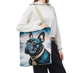 French Bulldog Winter Tote Bag — Snowy Pup All-Over Print Tote