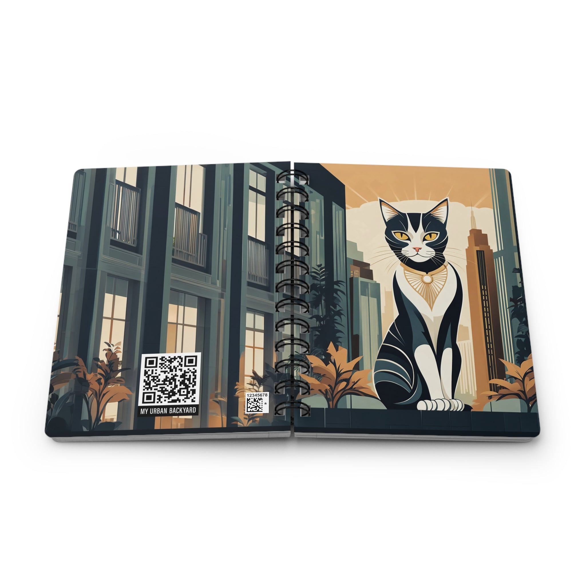 Art Deco City Cat Spiral Journal