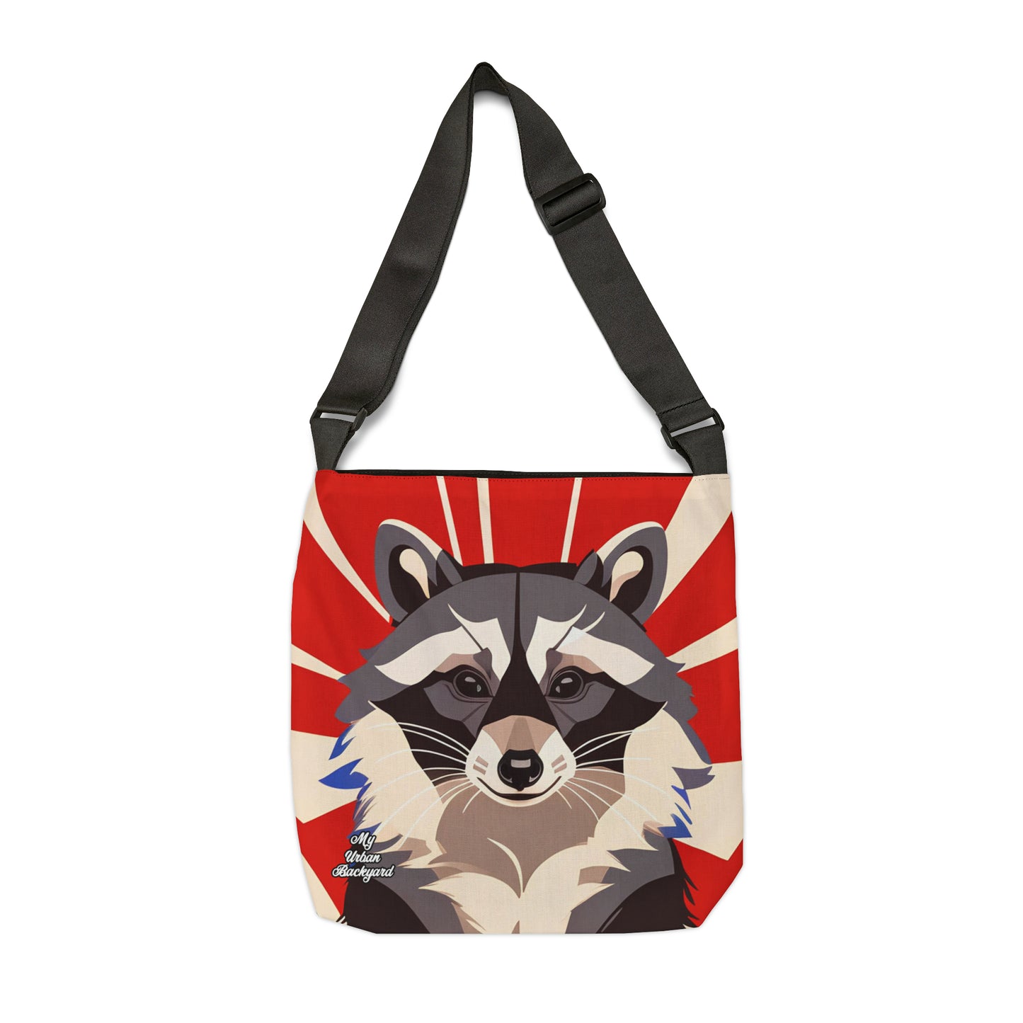 Raccoon on Art Deco Rays, Tote Bag with Adjustable Strap - Trendy and Versatile