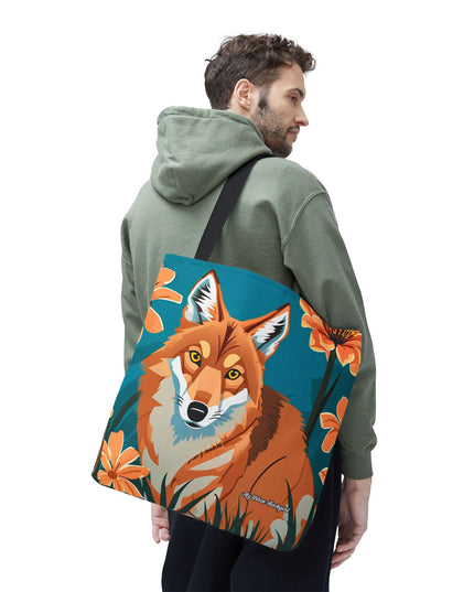 Coyote with Flowers Tote Bag with Cotton Handles For Everyday Use, 3 Sizes