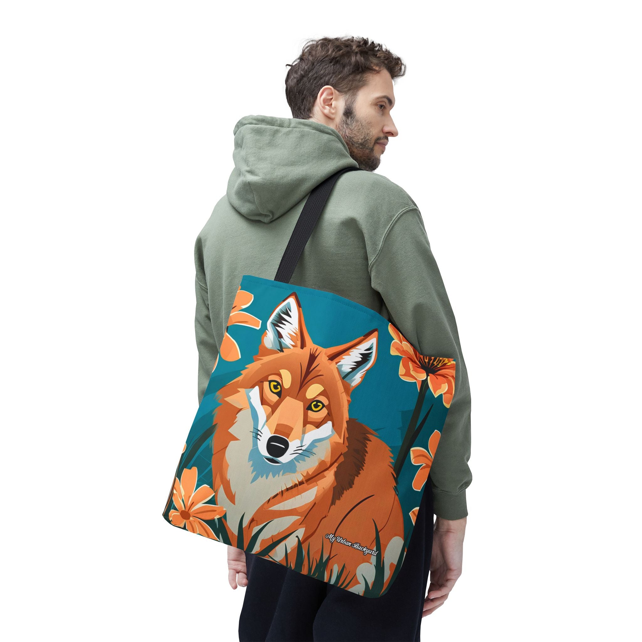 Coyote with Flowers Tote Bag with Cotton Handles For Everyday Use, 3 Sizes