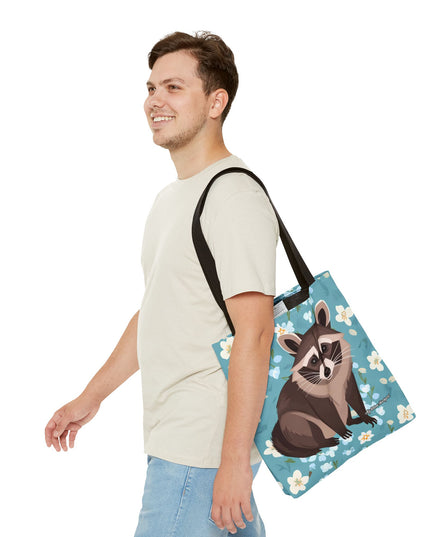 Young Raccoon w Flowers Tote Bag with Cotton Handles For Everyday Use, 3 Sizes