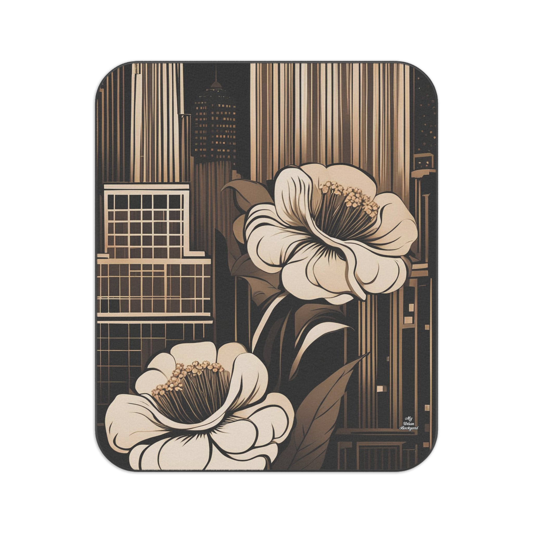 City Flowers, Outdoor Picnic Blanket with Soft Fleece Top, Water-Resistant Bottom, 51" × 61"