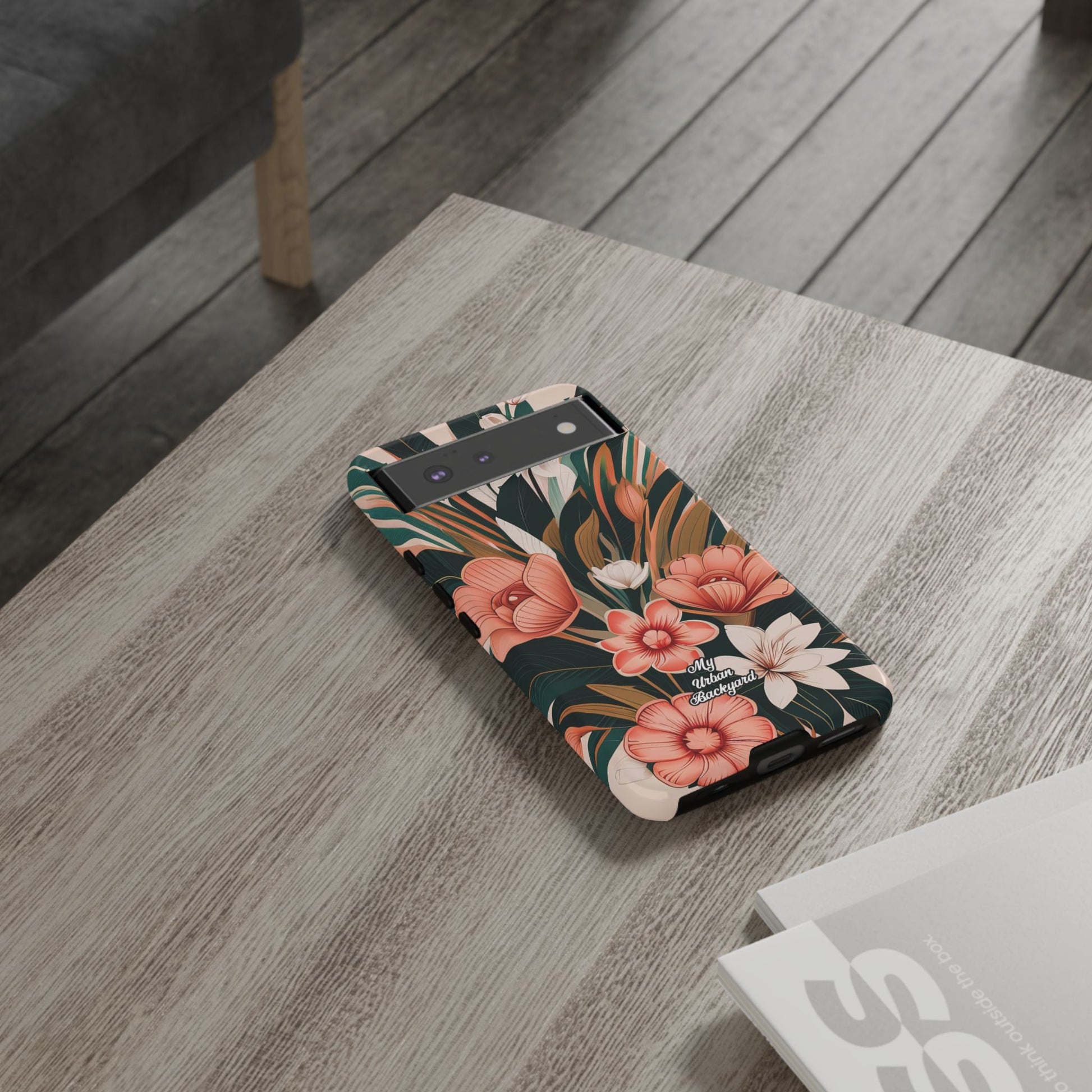 Peach Art Deco Flowers, Cell Phone Case - Apple, Samsung, Google Pixel
