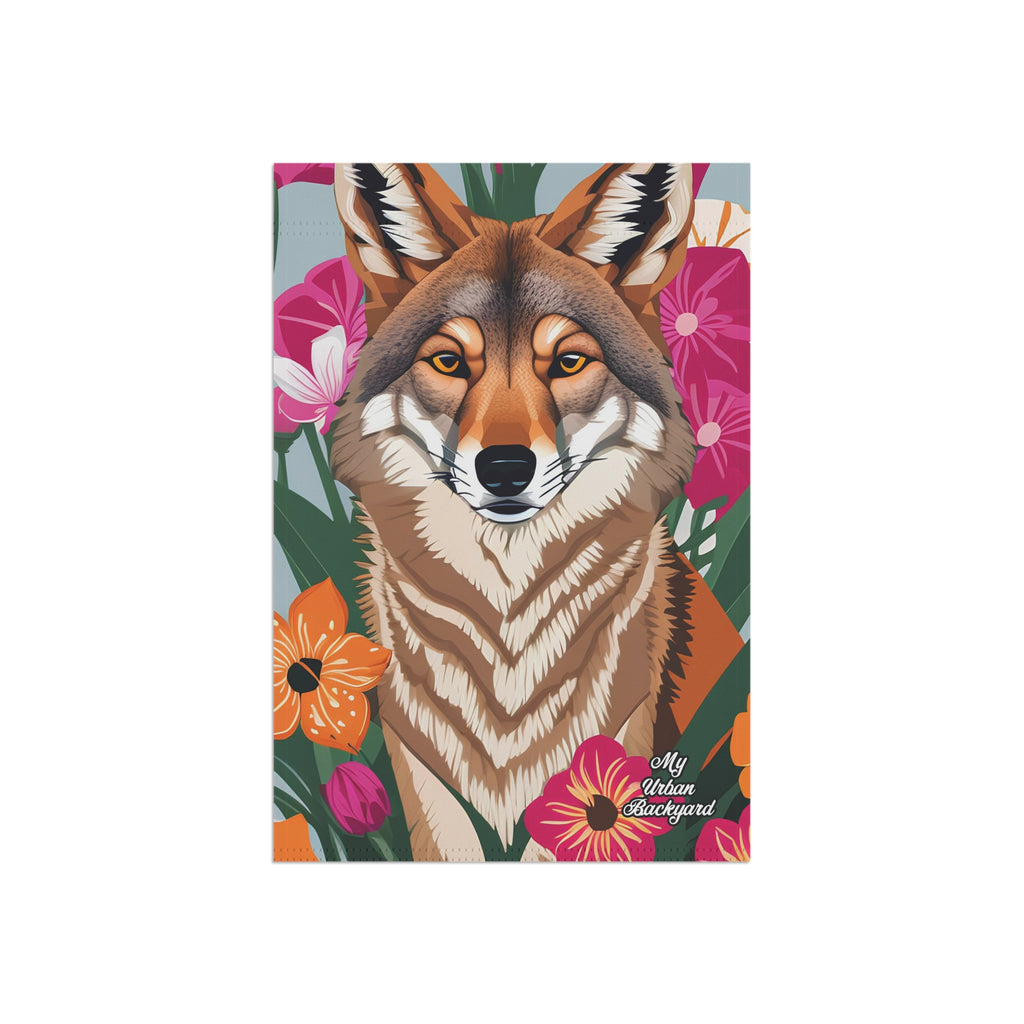 Coyote and Vibrant Flowers, Garden Flag for Yard, Patio, Porch, or Work, 12"x18" - Flag only
