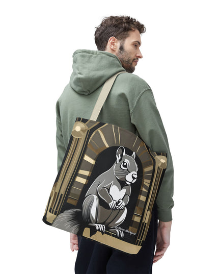 Art Deco Squirrel, Tote Bag with Cotton Handles For Everyday Use, 3 Sizes