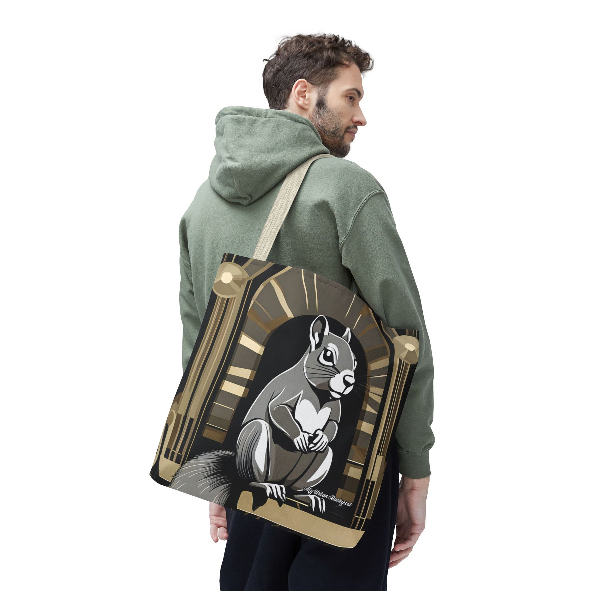 Art Deco Squirrel, Tote Bag with Cotton Handles For Everyday Use, 3 Sizes