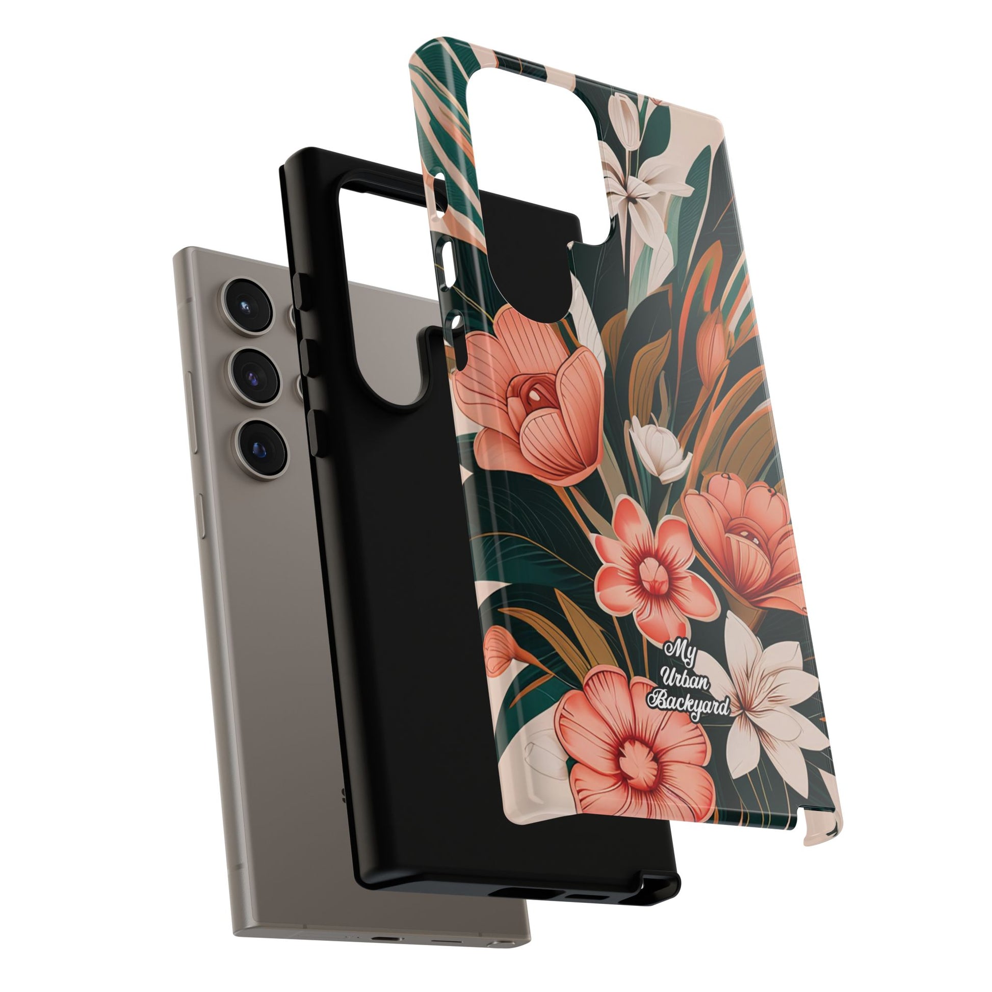 Peach Art Deco Flowers, Cell Phone Case - Apple, Samsung, Google Pixel