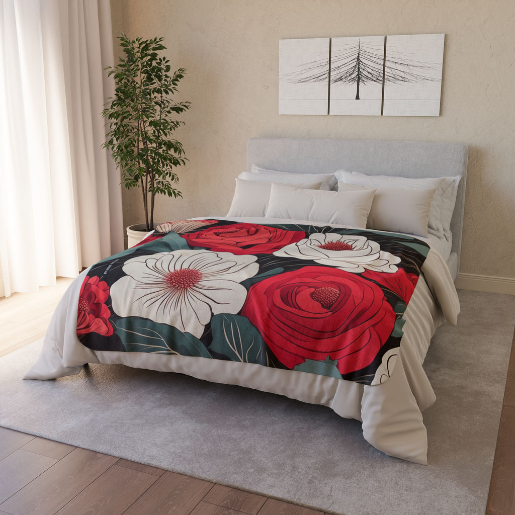 Floral Sherpa Fleece Blanket - Cozy Floral Throw for Home Decor