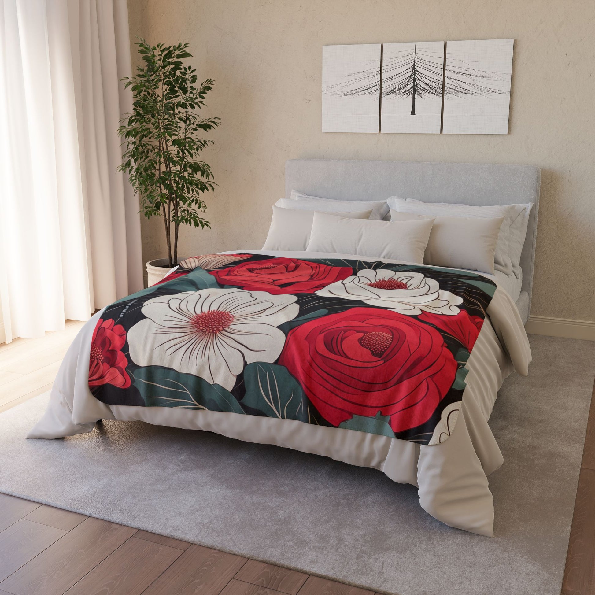 Floral Sherpa Fleece Blanket - Cozy Floral Throw for Home Decor