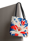 Red White & Blue Flowers Tote Bag with Cotton Handles For Everyday Use, 3 Sizes