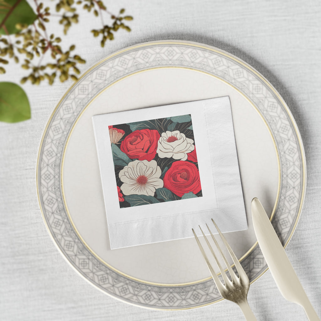 Red and White Floral Napkins