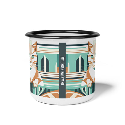 Terracotta & Teal Tabby Enamel Mug — 12 oz