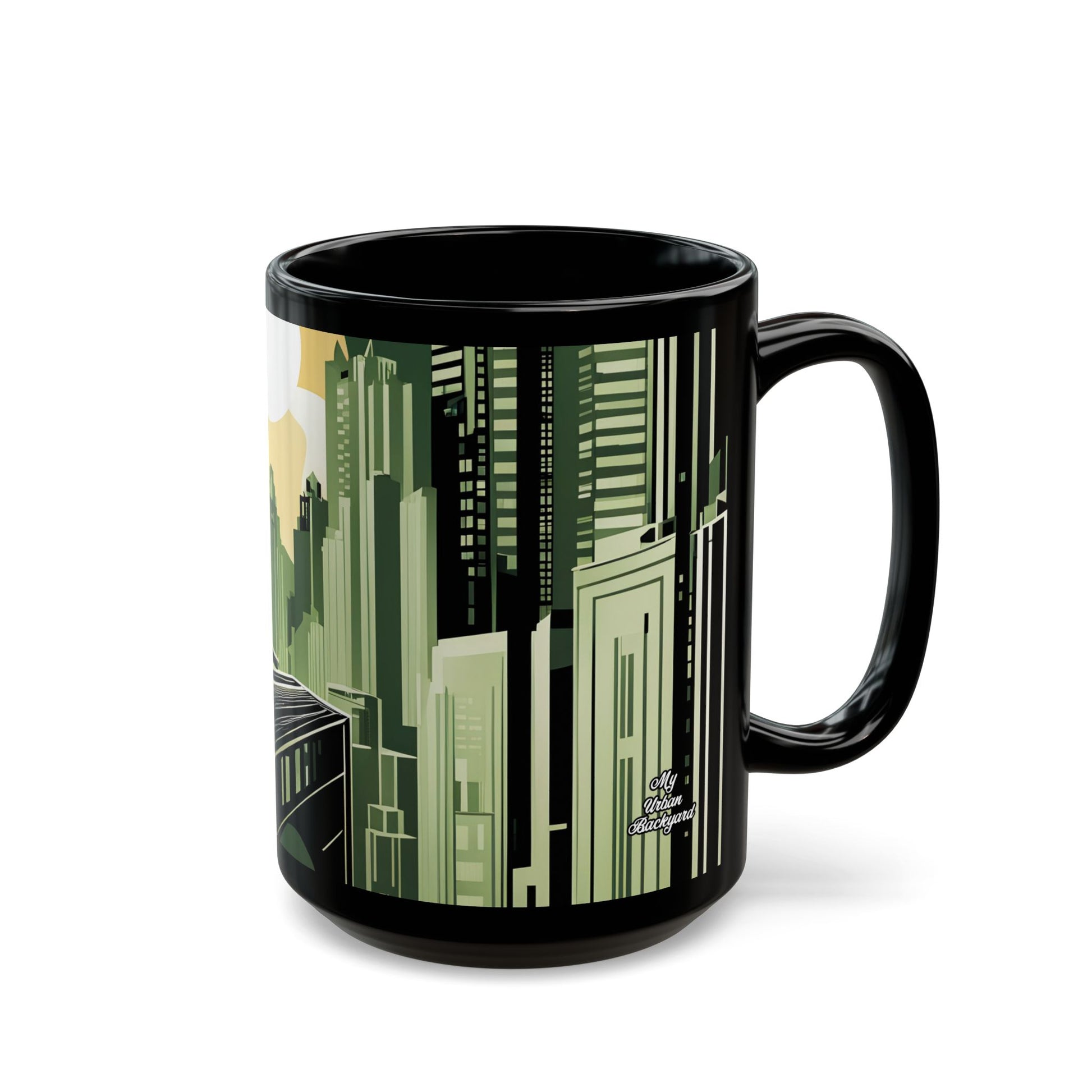 Art Deco Coyote Mug, Unique 11oz/15oz Black Coffee Cup, Retro Home Decor, Gift for Animal Lovers, Vintage Style, Perfect for Any Occasion