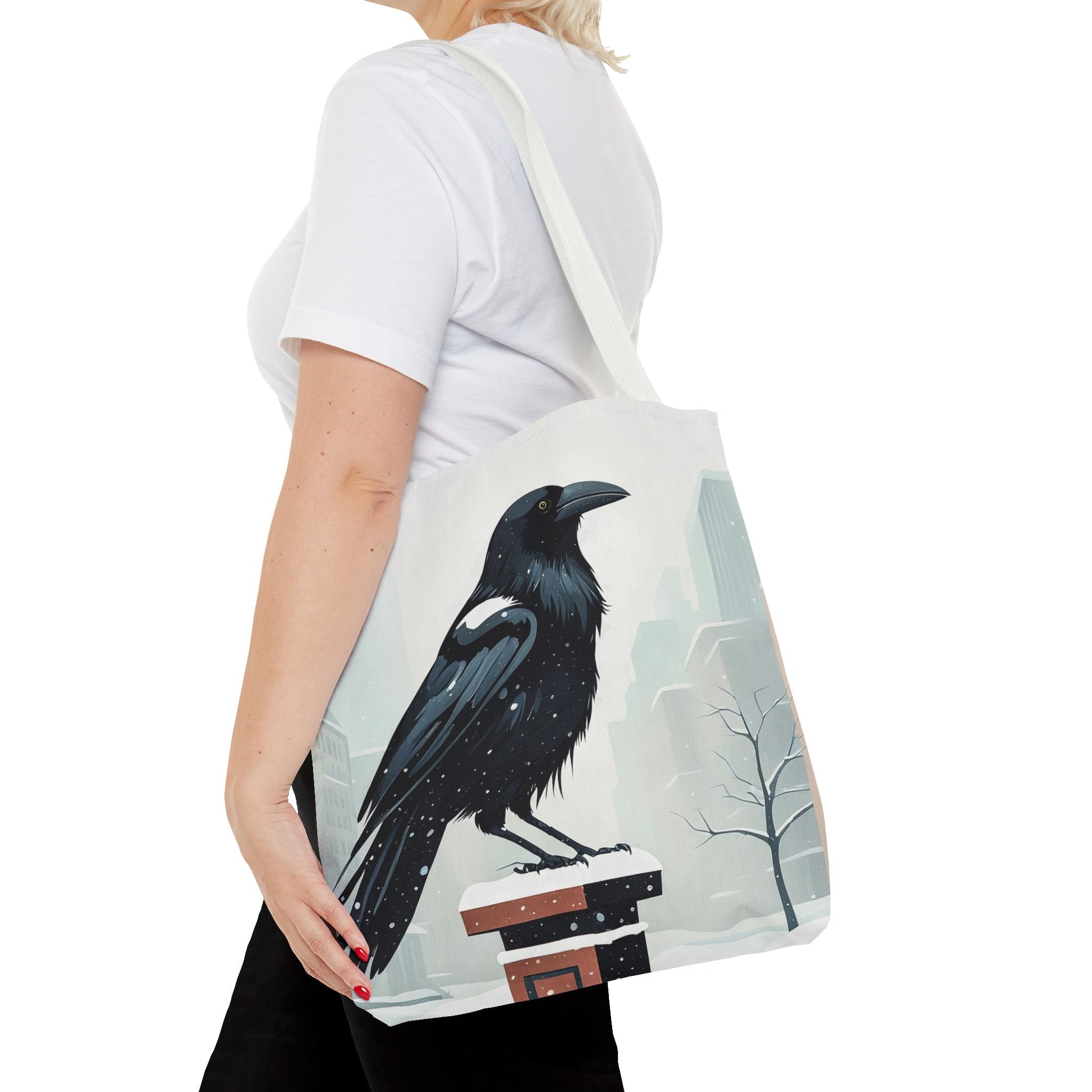 Winter Crow Tote Bag with Cotton Handles For Everyday Use, 3 Sizes