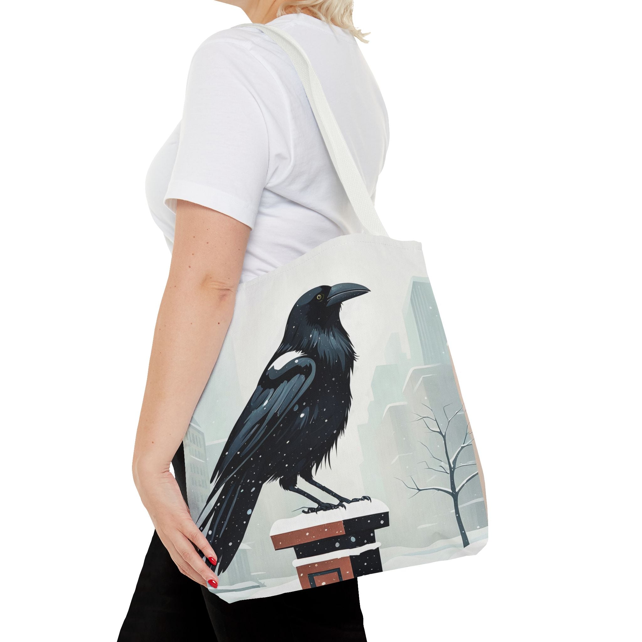 Winter Crow Tote Bag with Cotton Handles For Everyday Use, 3 Sizes
