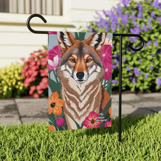Coyote and Vibrant Flowers, Garden Flag for Yard, Patio, Porch, or Work, 12"x18" - Flag only