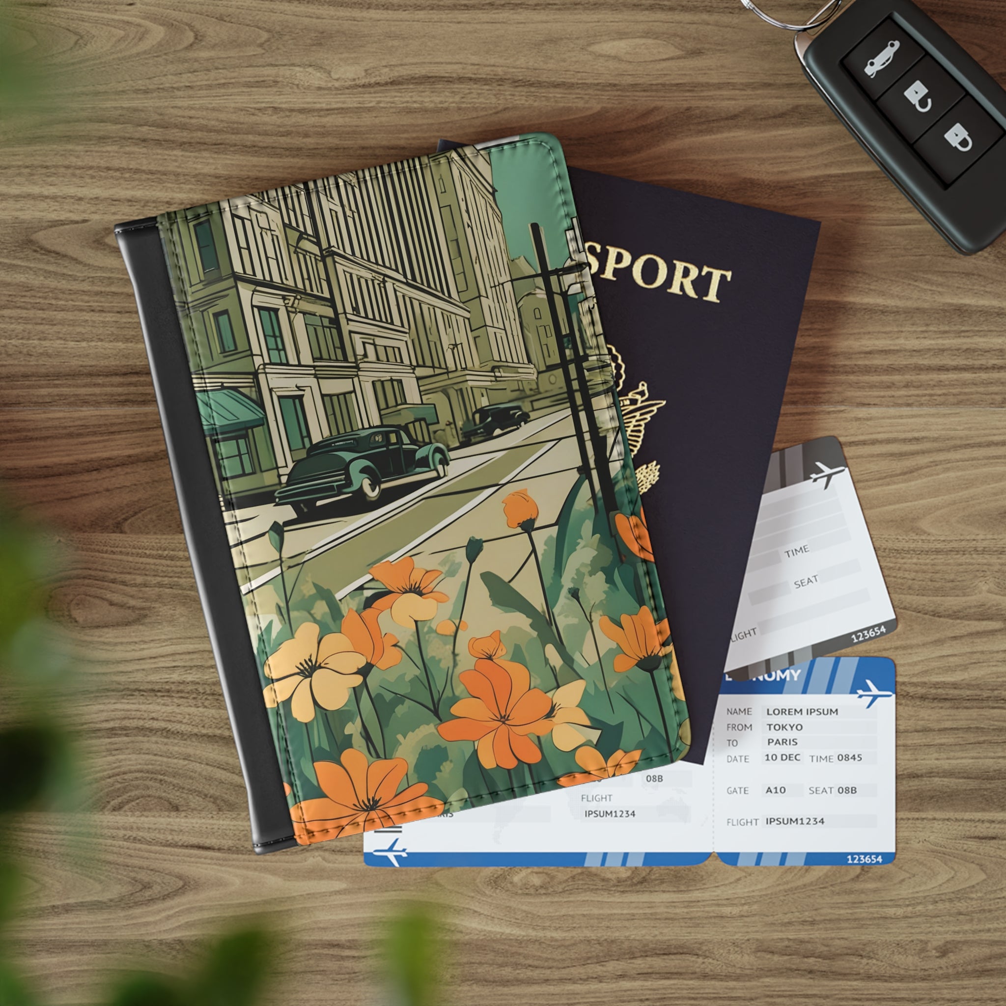 Vintage Cityscape Passport Cover